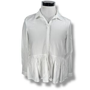 Tuckernuck Charlotte Blouse Top Women’s Small White Rayon Long Sleeve Peplum Hem